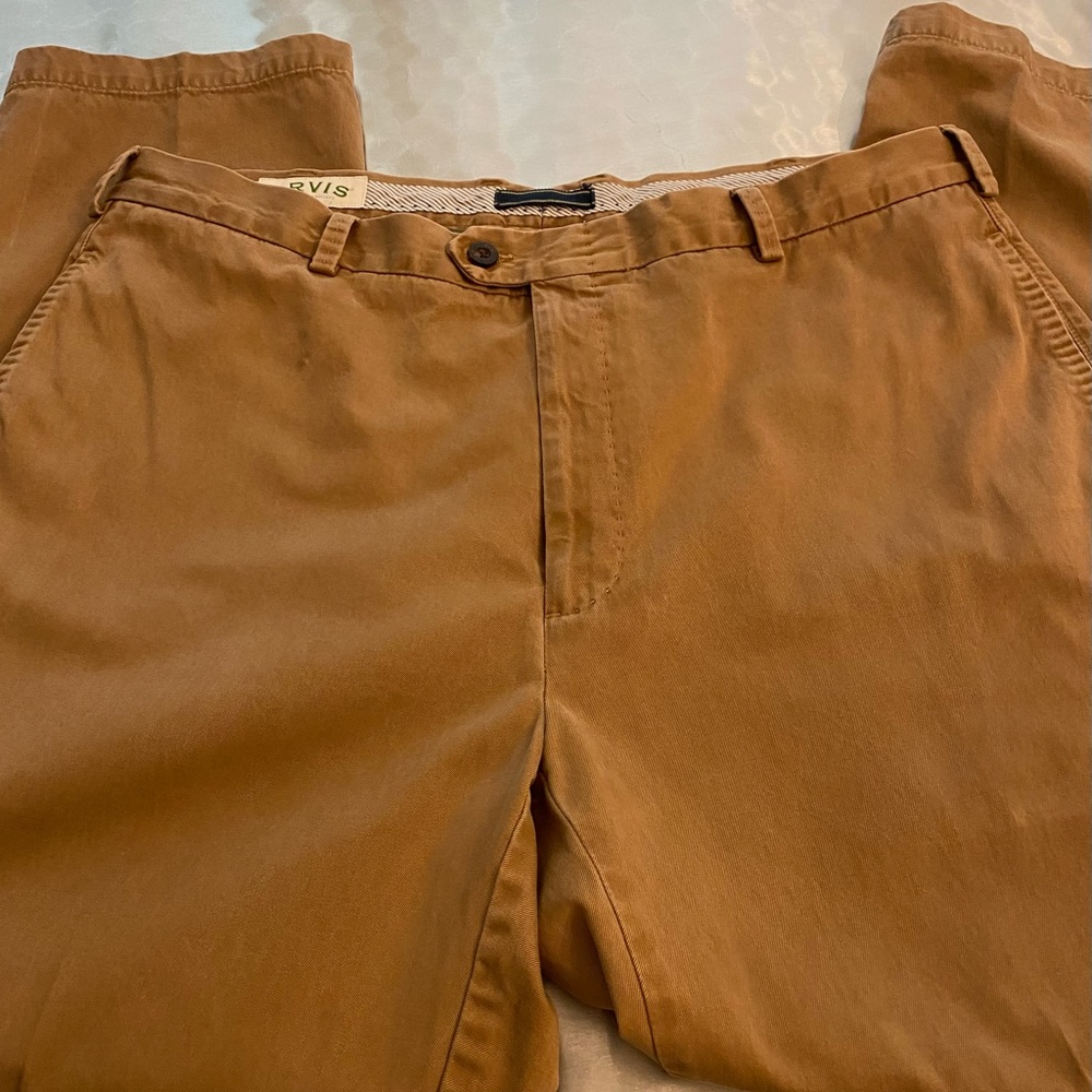 Orvis Flat front cotton dark tan chino pants Size 40 x 30
